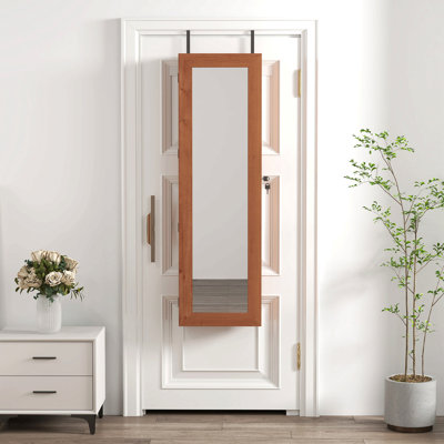 Armoire de rangement pour armoire à bijoux en bois massif avec miroir pleine grandeur, verrouillable au mur 47,5 x 14,3 po avec lumière DEL
