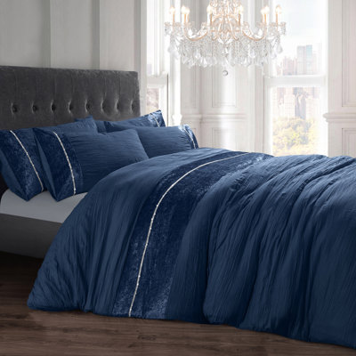 Crinkle Velvet Diamonte Panel Duvet Set