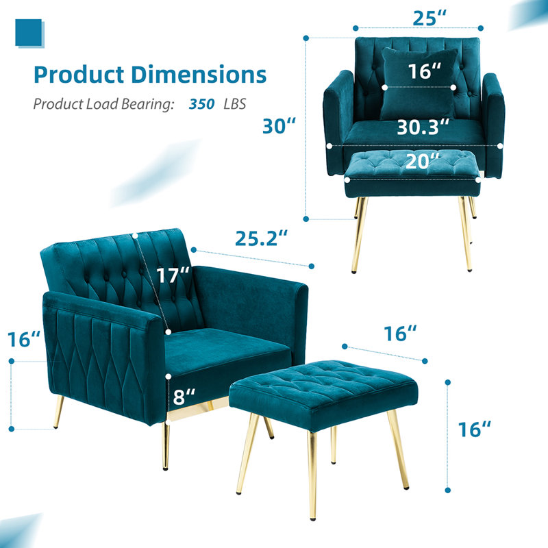 Fauteuil d'appoint Siemon, Velours sarcelle