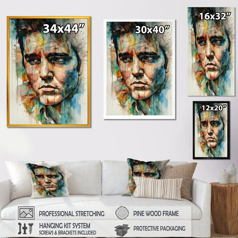 " Celebrity Elvis Illustration ", 32" H x 16" W x 1" D, Wrapped Canvas