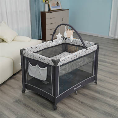 Convertible Portable Upholstered Crib with Mattress