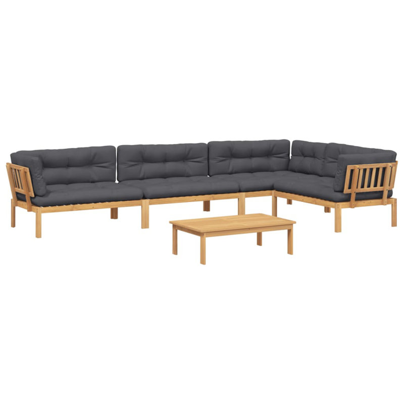  Pallet Sofa Set Anthracite Solid Acacia Wood, Polyester Large, Anthracite