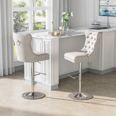 Modern Velvet Adjustable Swivel Counter Height Stools With Tufted Back Dining Chairs