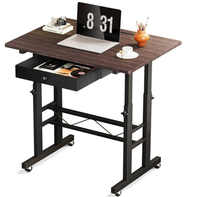 Standing Desk Height Adjustable 80×50Cm, Mobile Small Portable Computer Office Desks With Wheels, Tablet Slot And Smart Storage, Manual Sit Stand Table For Home Office