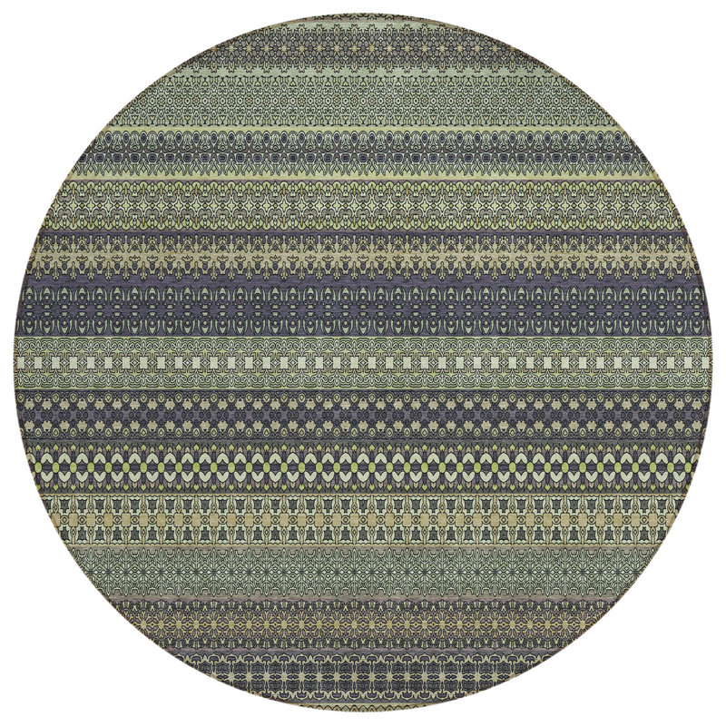 Lovell Washable Striped Indoor / Outdoor Rug, Round 8'