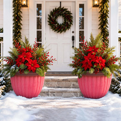 15" Large Handcrafted Round Pot Planters with Drainage Holes for Indoor Outdoor Use (Set of 2)