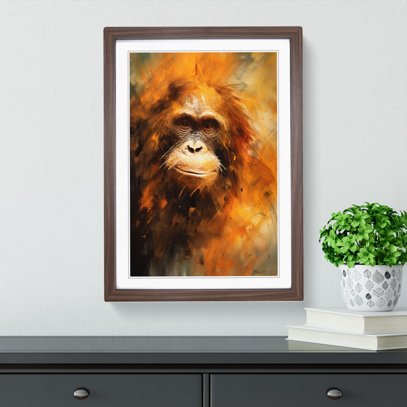 Orangutan Gestural - Framed Print, 64cm H x 46cm W x 2cm D, Walnut Framed