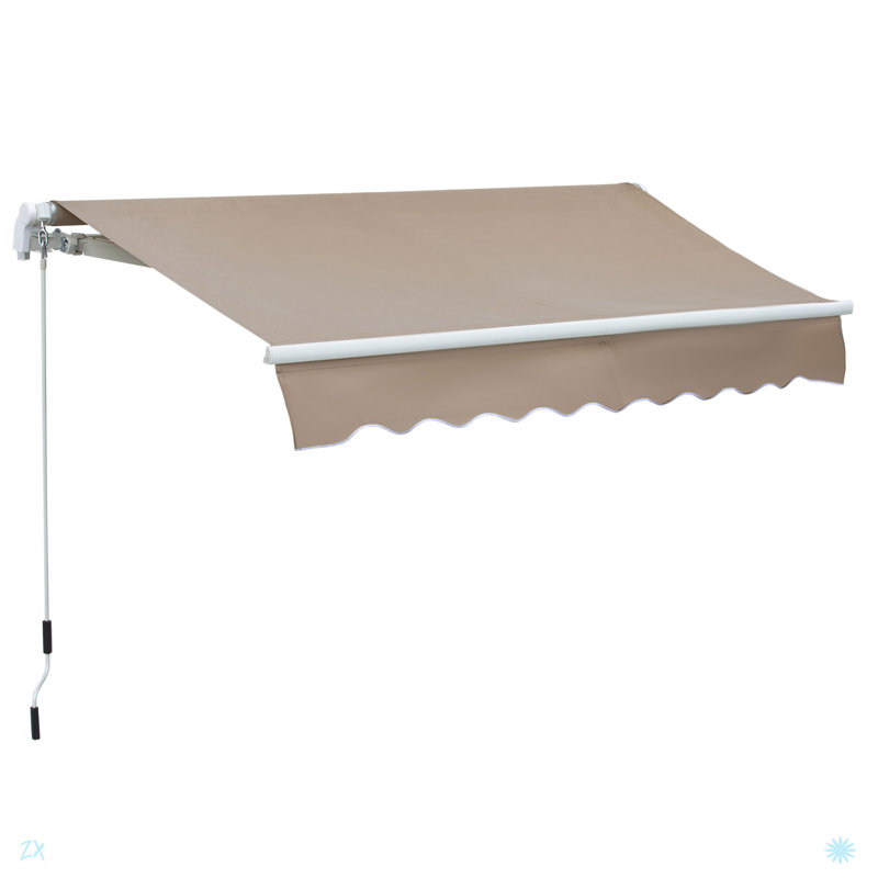 Patio Retractable Awning, Manual Exterior Sun Shade Deck Window Cover, Brown
