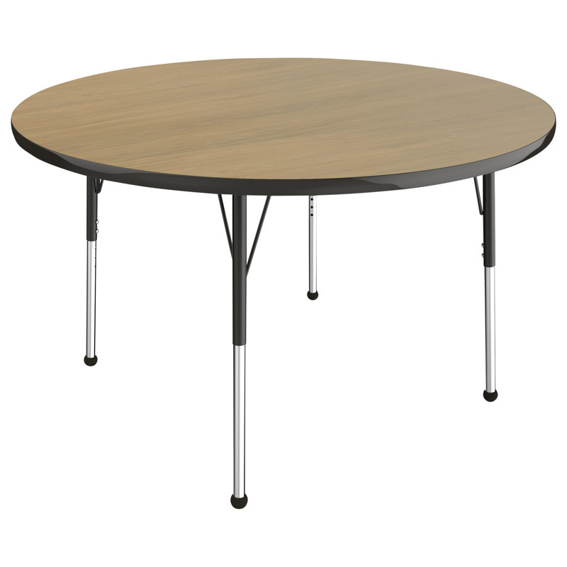 Table ronde à hauteur réglable, H 24 po x L 60 po x l 60 po, Standard Ball Glide, Chêne Pasadena / bleu marine