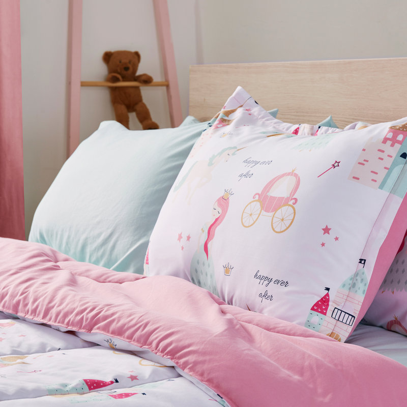 Twin Pink Microfiber Princess Castle Comforter Set