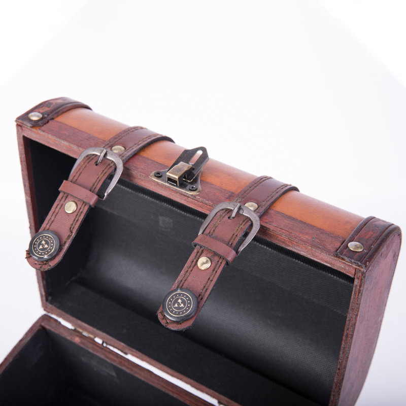 Vintage Brown Leather Storage Trunk Set with Brass Accents