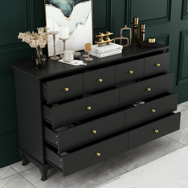 Hoschton 55.1'' W 10 - Drawer Dresser, Black