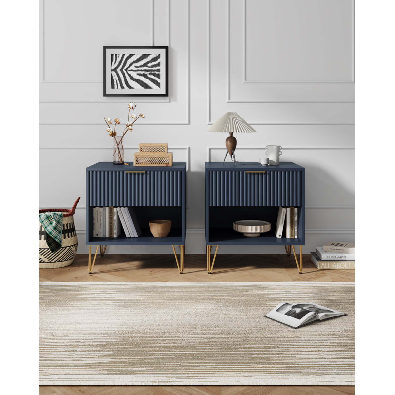 Gafita 20.07'' W Nightstand, Midnight Blue, Set of 2