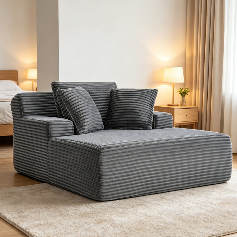 Chaise longue intérieure en velours côtelé de 168 cm, canapé-lit surdimensionné sans dossier avec oreiller, fauteuil de lecture avec accoudoirs, canapé nuage, aucun assemblage requis pour le salon