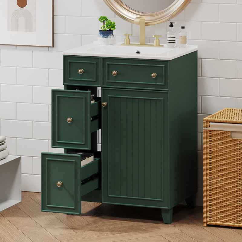 Meuble-lavabo 24 po avec lavabo en céramique, Vert givré