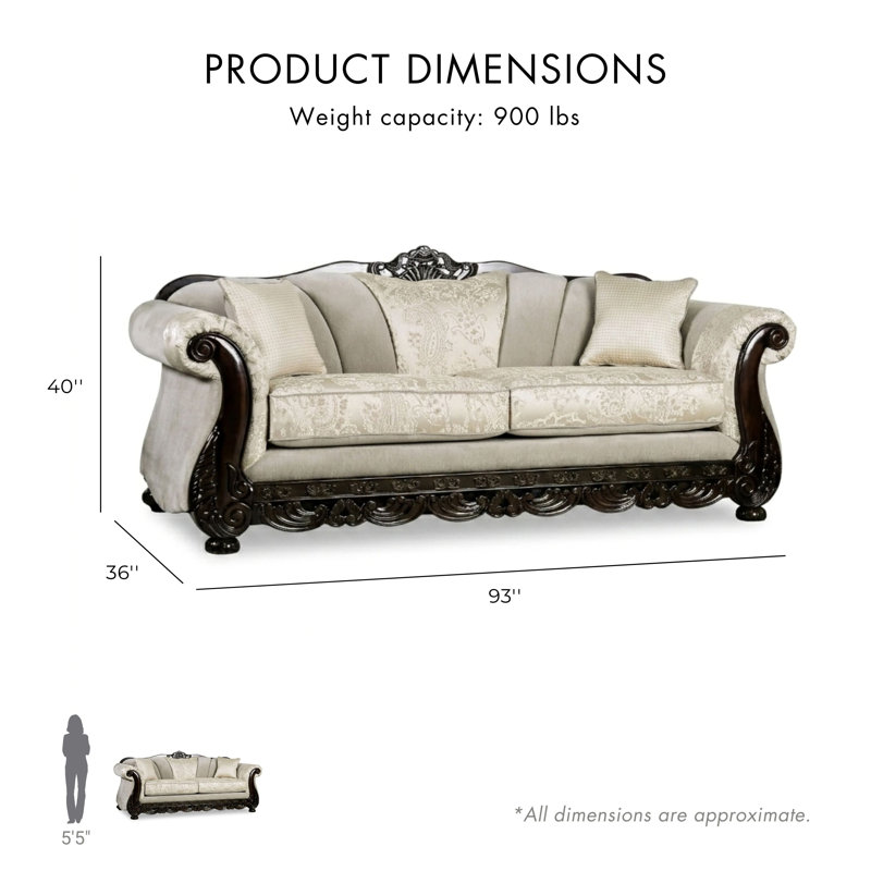 Akyla Chenille Rolled Arm Sofa, Ivory, 40" H x 93" W x 36" D