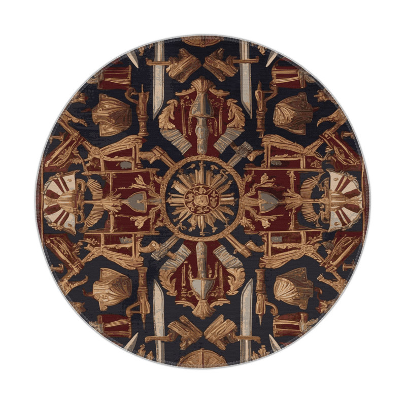 French Black Indoor and Outdoor Area Rug, Round 5'