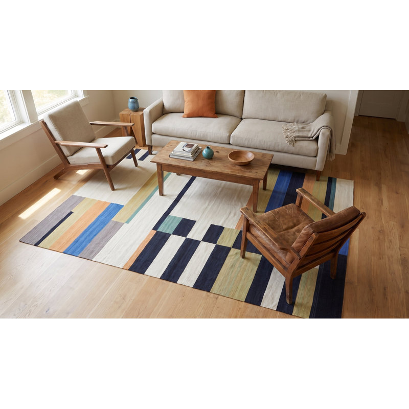 Multicolor Hand-Knotted Wool Deconstructed Geometry Geometric Modern Contemporary Carpet Rug, 8' x 10'