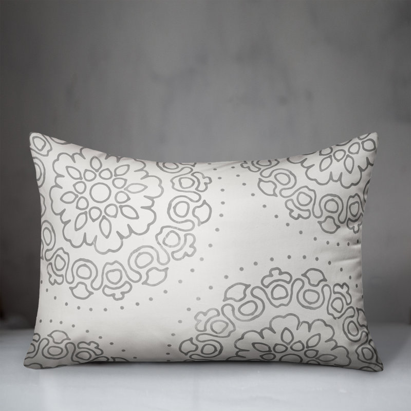Floral Outdoor Reversible Throw Pillow, Gray