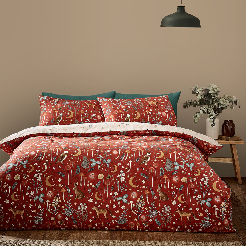 Enchanted Twilight Animals Duvet Cover Set, Double Duvet Cover + 2 Standard Pillowcases, Orange