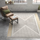 Tapis géométrique en coton tissé à plat noir / bleu sarcelle / moutarde / beige clair Olmstead