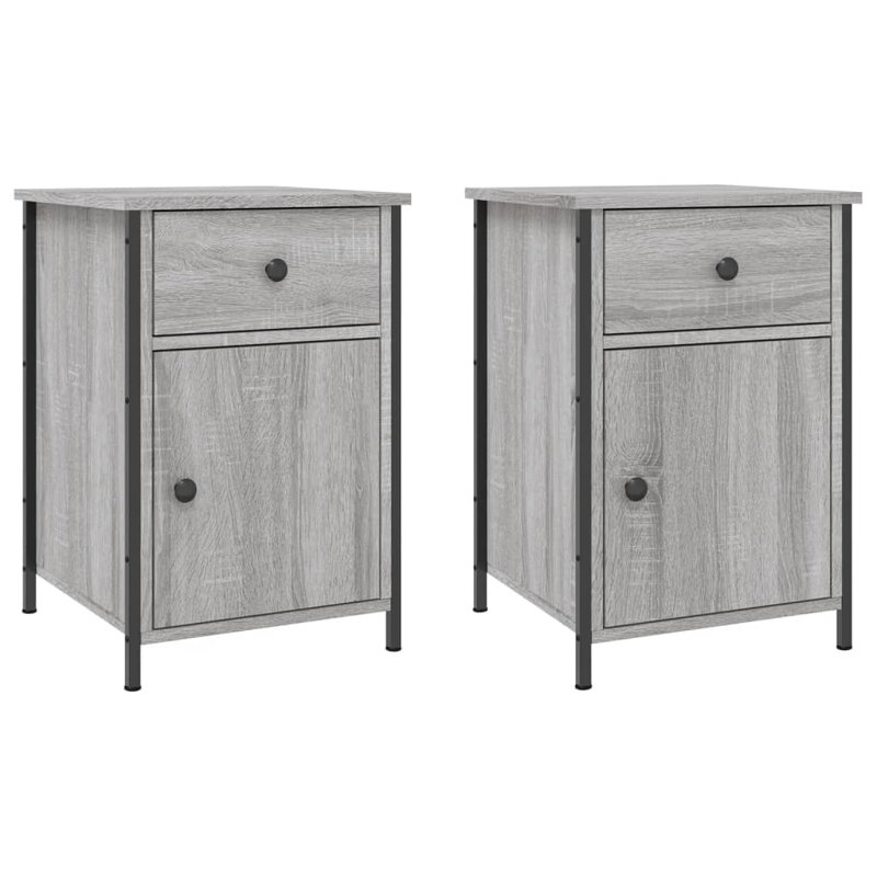 Maybritt 40cm W Iron Bedside Table, Grey Sonoma, Set of 2