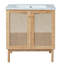Meuble-lavabo de 30 pouces fabriqué à partir de matériaux naturels, avec des portes en rotin faites à la main et des mécanismes de fermeture en douceur