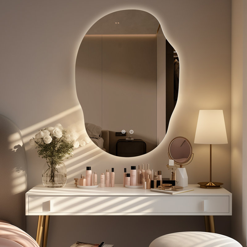 Miroir asymétrique rétroéclairé sans cadre à DEL avec anti-buée, 3 lumières à intensité variable, 25 po x 35 po