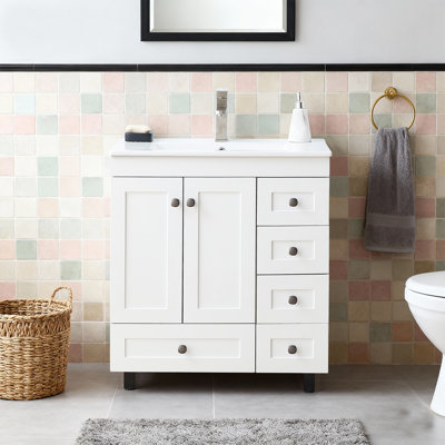 30'' Modern Free-Standing Single Bathroom Vanity With Ceramic Top