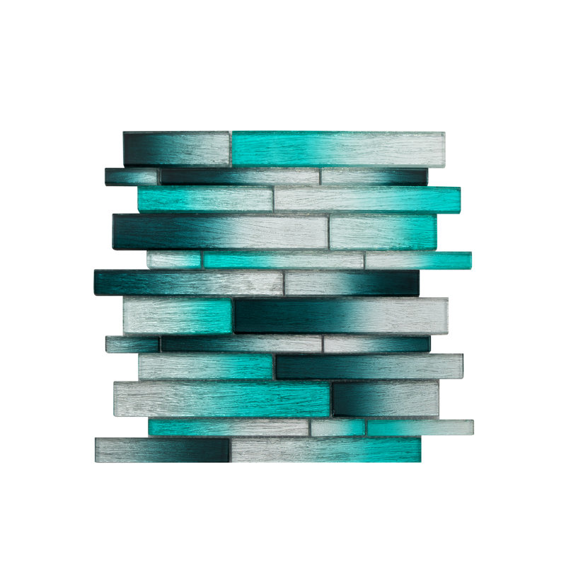 Foil Random Sized Interlocking Glass Mosaic Tile, Mint/Teal