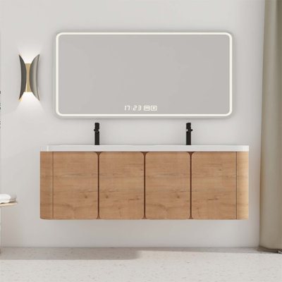 60-Inch Wall-Mounted Bathroom Vanity With Resin Sink And Soft-Close Doors, Space-Saving And Stylish Design For Modern Bathrooms