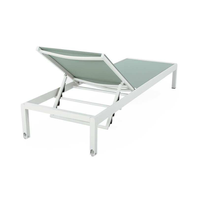 Chaise longue en filet avec inclinaison réglable et roulettes, Blanc; vert