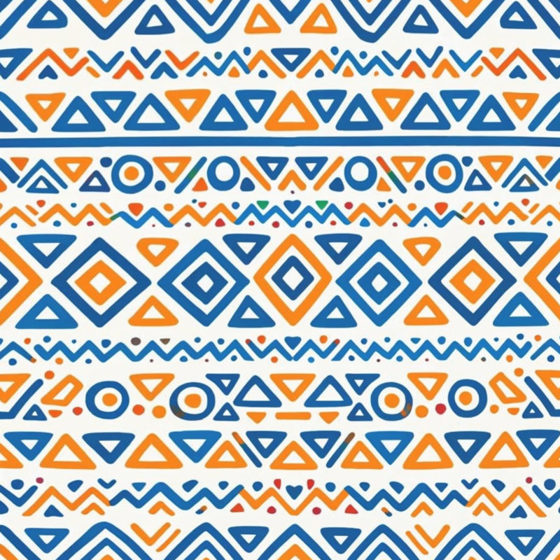 Tapis de bain Tribal, L 24 po x L 17 po, Bleu foncé / orange moyen