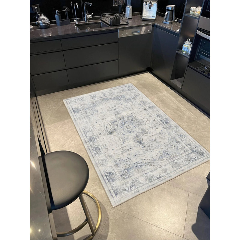 Base tissée lavable à motif étoile traditionnelle et tapis décoratif Star, Rectangle 3 pi 4 po x 5 pi