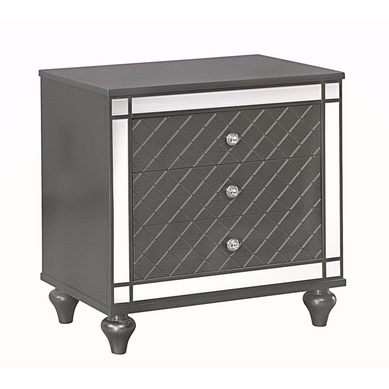 Table de bout de table de chevet à 3 tiroirs de style contemporain 1Pc avec miroir
