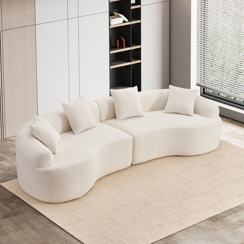 Boneless Curved Living Room Chenille Compression Sofa, Beige