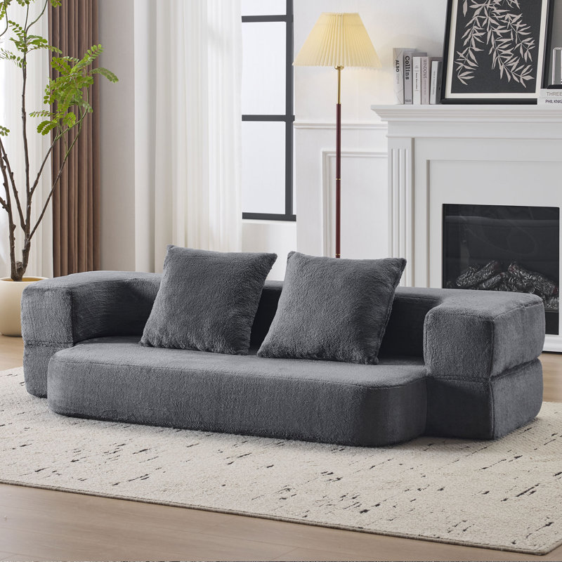 Canapé modulaire transformable avec 3 tabourets de repose-pieds - Lit pliant en mousse de soutien, méridienne compacte en chenille pour les petits espaces et les bureaux à domicile