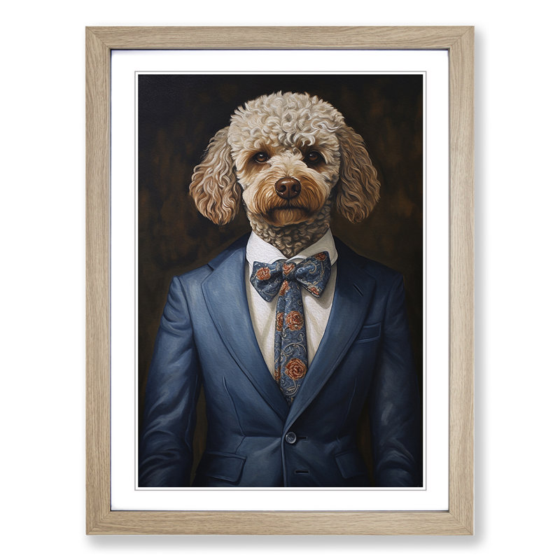 Poodle in a Suit Painting No.3 1 Piece Single Picture Frame Wall Art, 34cm H x 25cm W x 2cm D, Oak Framed