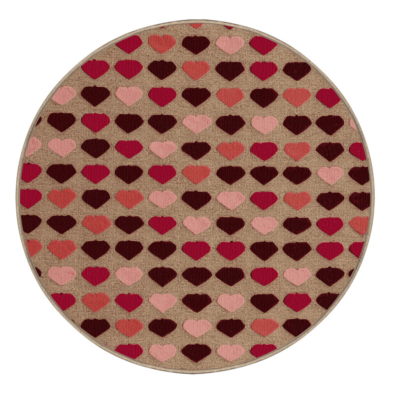 Washable Heart Motifs Farm Area Rug, Round 8'