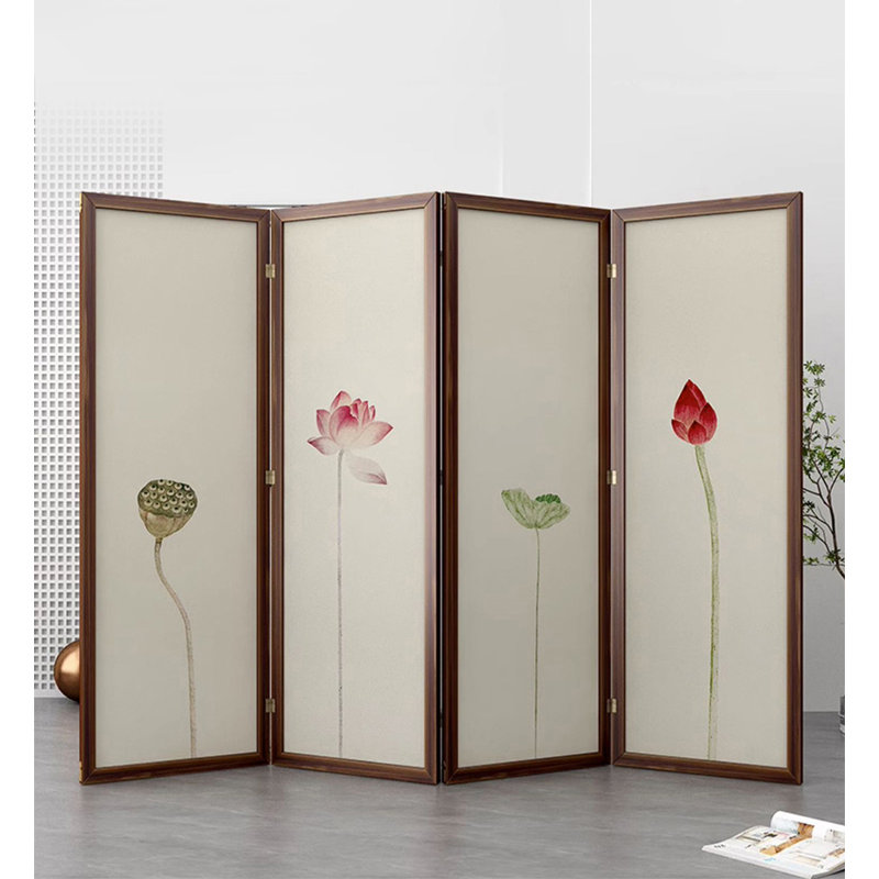 Paravent pliant Lotus Flower Art, H 74,8 po x l 19,69 po x P 1,18 po