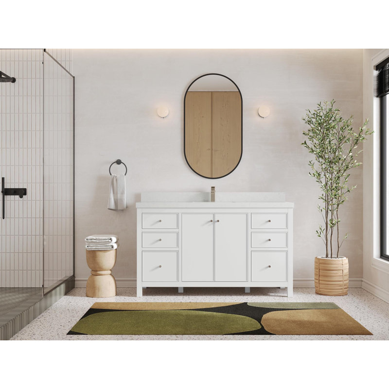 Meuble-lavabo simple 60 po avec plateau Chicago, Quartz de Carrare
