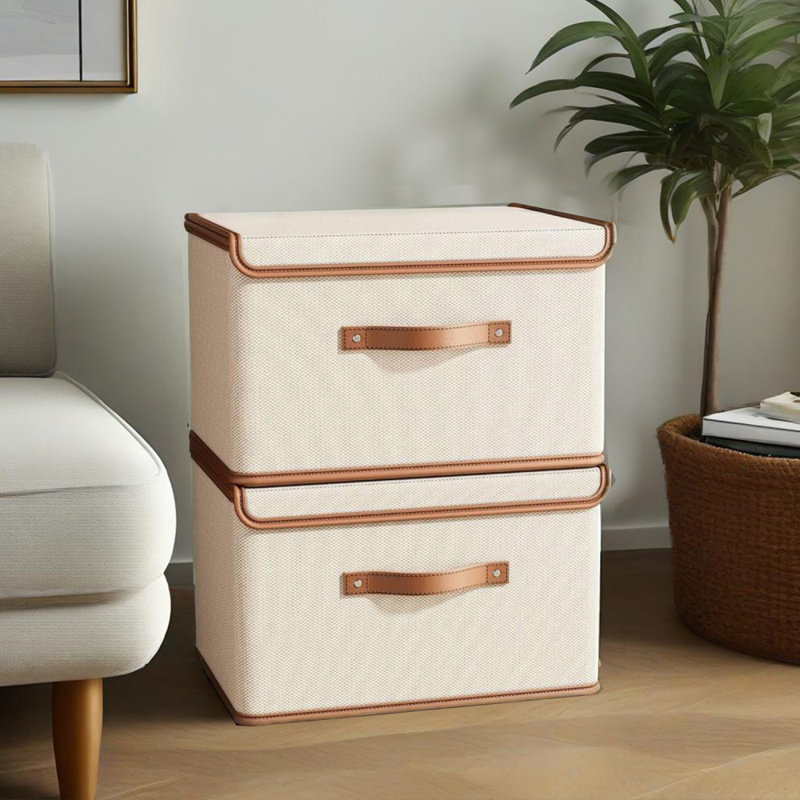 2pcs Large Closet Organizer Foldable Storage Bins Lids and Handles, Decorative Storage Boxes, Fabric Containers for Living Room, Dorm
