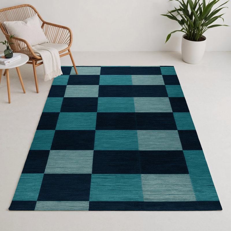 Tapis d'intérieur et d'extérieur à carreaux bleu, Rectangulaire 3 pi x 5 pi