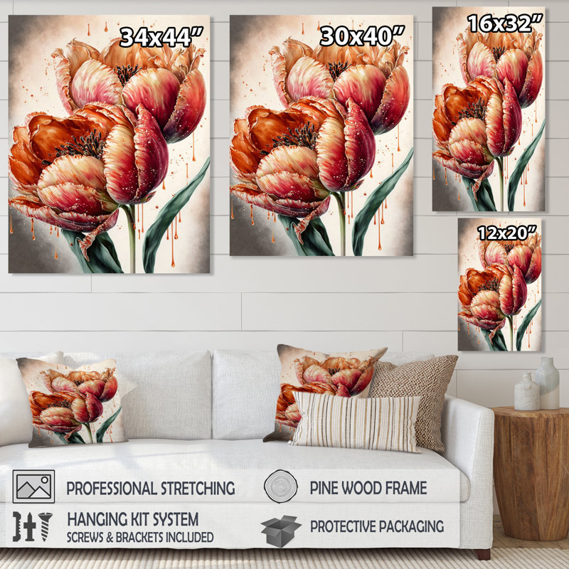 «Blooming Red Tulip», impression sur toile, H 20 po x l 12 po x P 1 po, Toile tendue