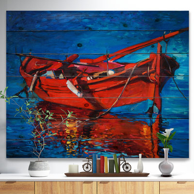 « red bateau over the ocean », peinture