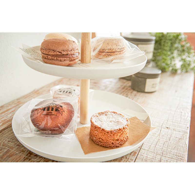 Tosca Minimalist White Steel & Warm Wood 3-Tier Serving Stand