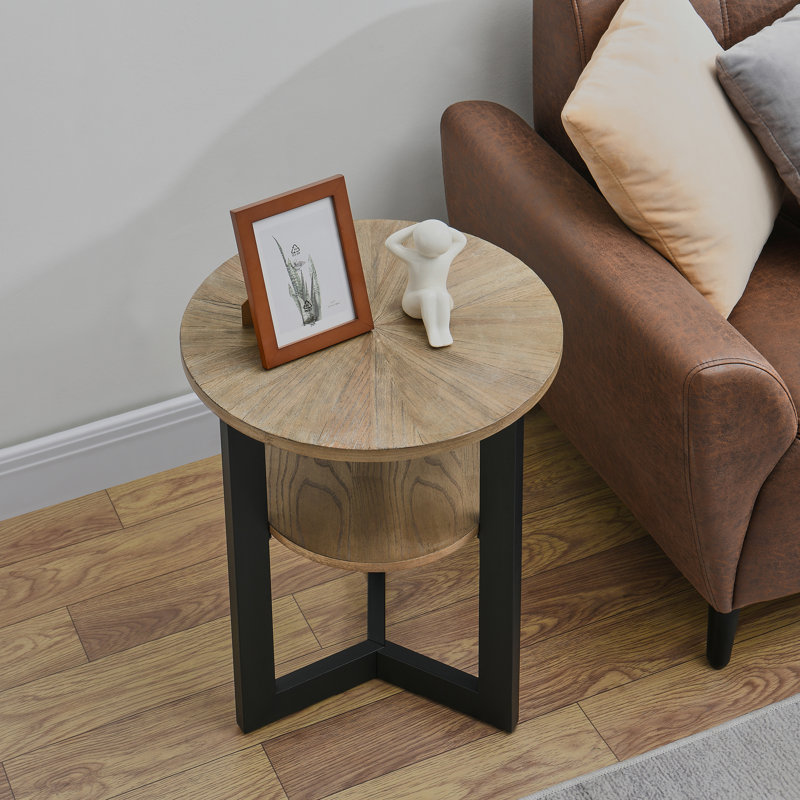 Petite table de bout à 2 niveaux avec structure en métal, Brun