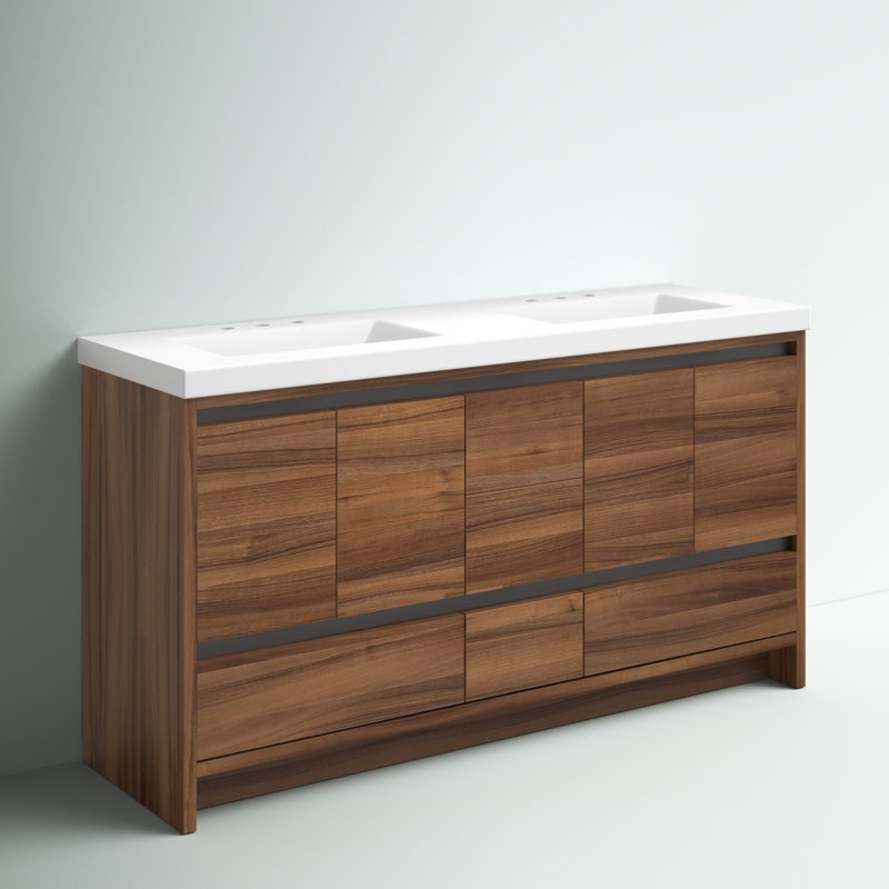 Meuble-lavabo double 60,5 po avec plateau en marbre de culture 60,5 po, Brume caramel