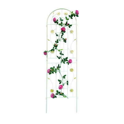 Treillis en métal blanc crème 220 x 50 cm, antirouille - Idéal pour les haricots et les plantes grimpantes d'extérieur. Montage facile. Support pour plantes, facile à installer.