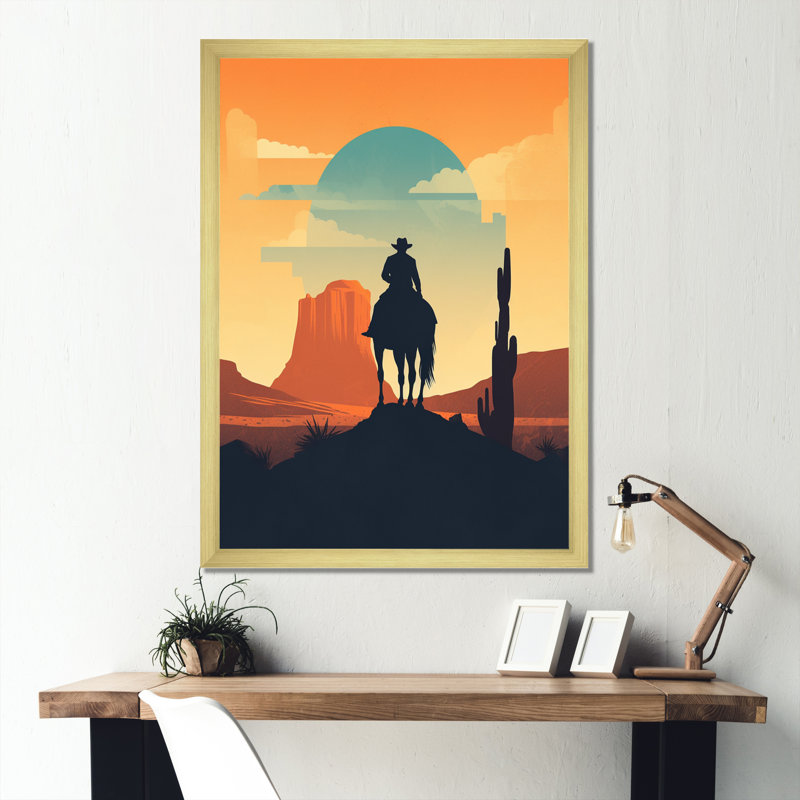 Impression sur toile Minimalistic Cowboy I, H 40 po x l 30 po x P 1,5 po, Cadre doré à coins fermés